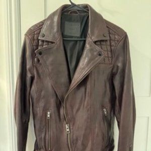 AllSaints Mens Conroy Leather Biker Jacket in Oxblood - Medium